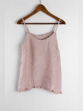 Valentina Naldi 100% Linen Ruffle-Hem Cami Tank Top Dusty Pink Size Small Italy